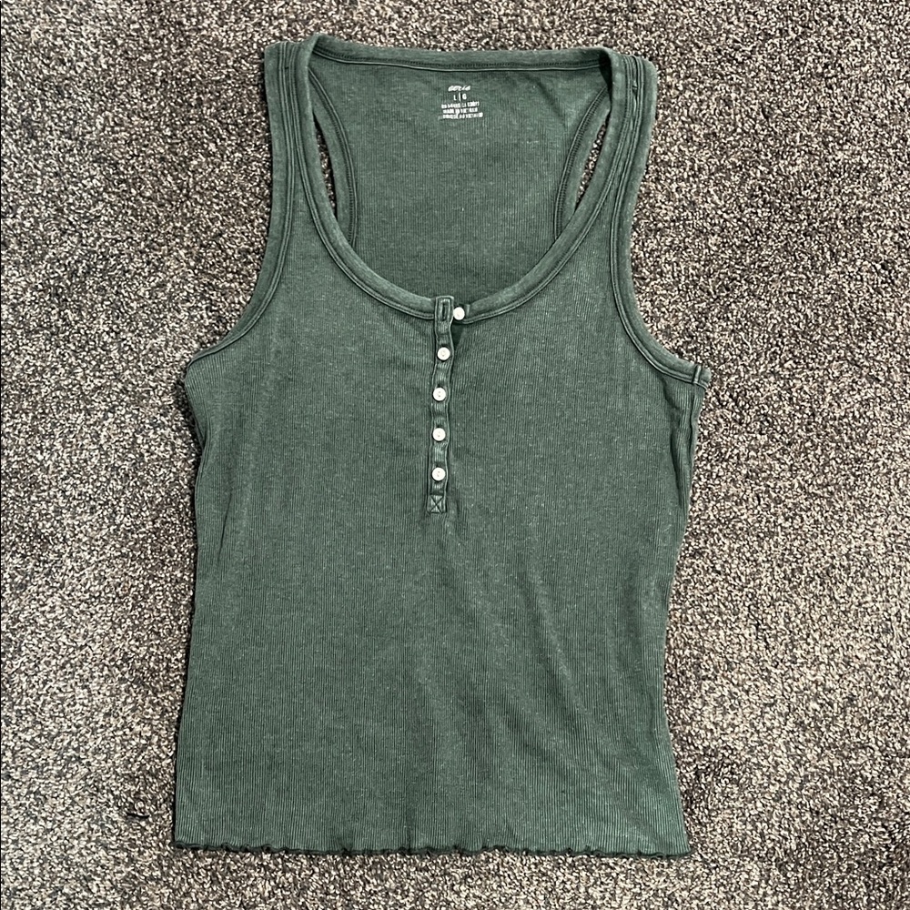 Aerie Forest Green Sleeveless Top with Buttons - Picture 1 of 2